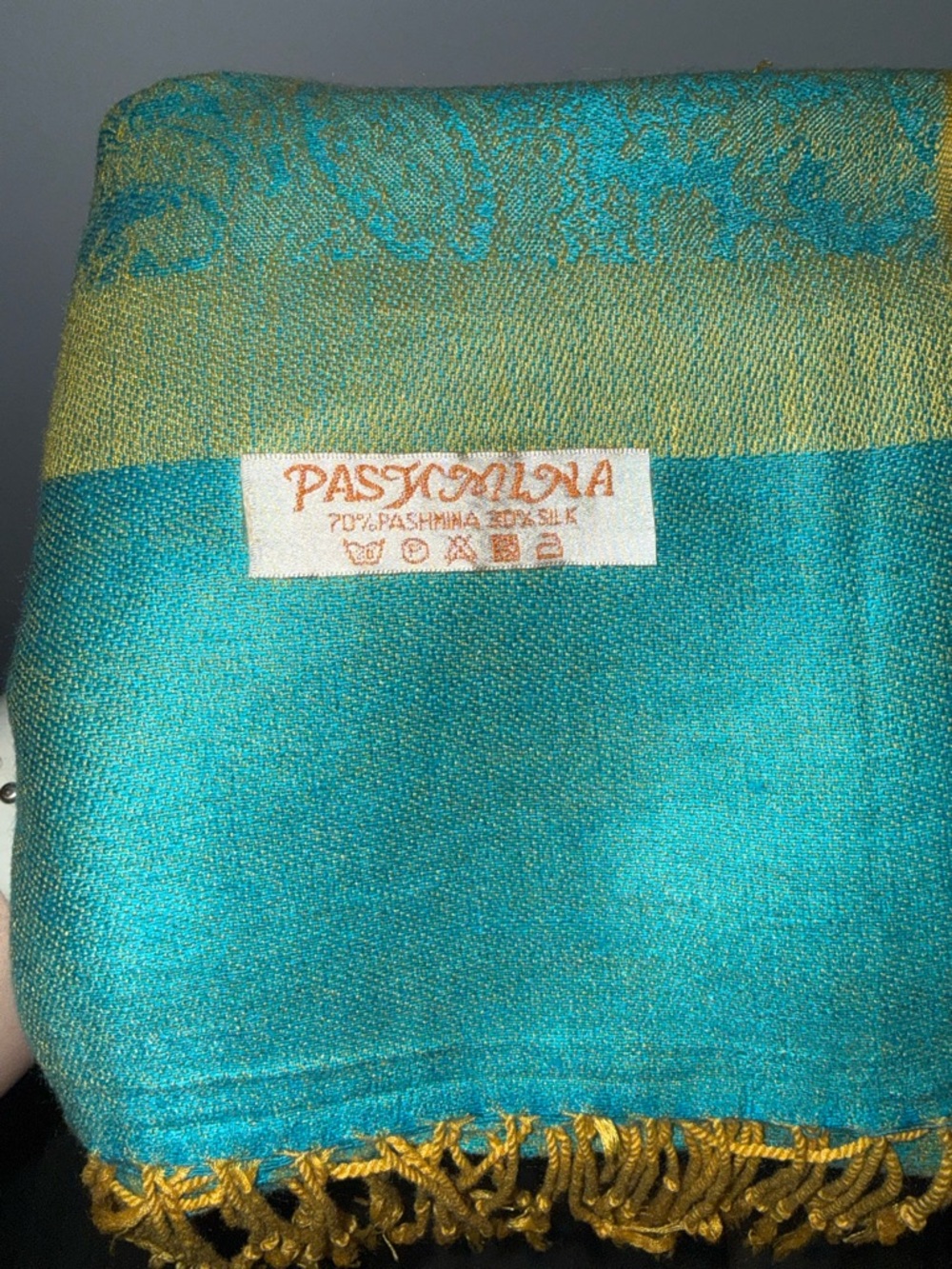 Pashmina Teal & Gold Pashmina Silk Blend Scarf